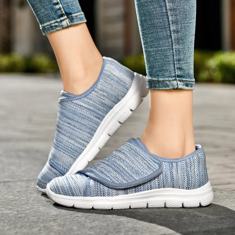 Orthopedic women's wide fit walking shoes, engineered for adjustable comfort, support, and healthy foot alignment.