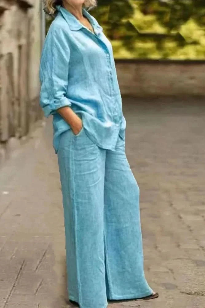 Effortless women's wide leg matching co-ord set. Versatile two-piece outfit with a relaxed fit for casual style.