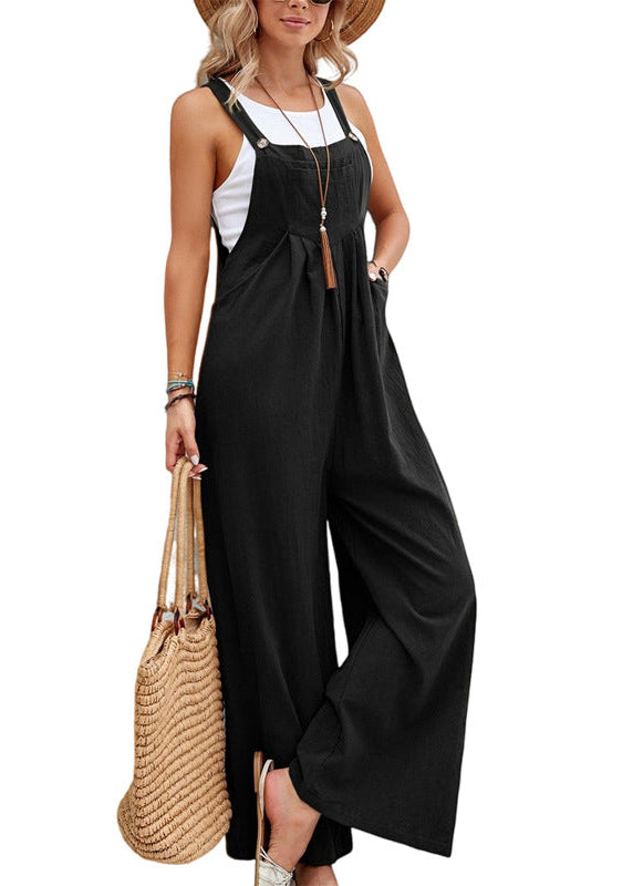 Chic women's wide-leg jumpsuit, comfortable and sleeveless, ideal for everyday or vacation.