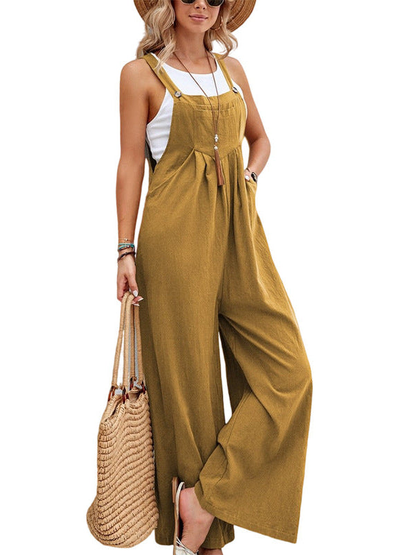 Bohemian women's wide-leg jumpsuit with adjustable straps, perfect for a relaxed yet chic summer or vacation look.