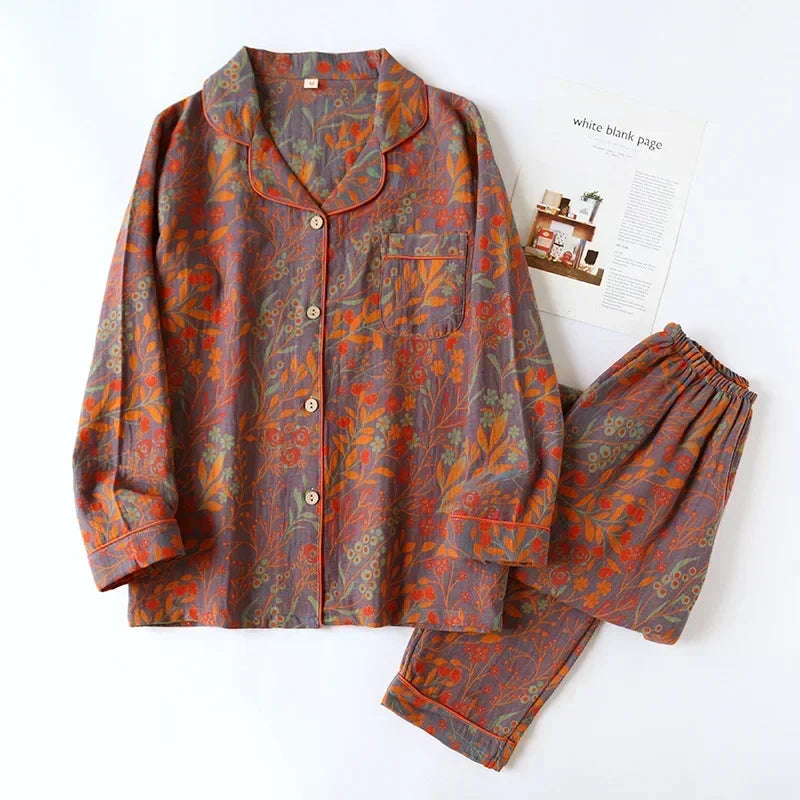 Women's Wildflower Night Pajama Set, comfortable floral print sleepwear with relaxed fit.