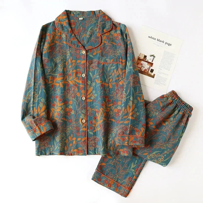 Relaxed fit women's wildflower pajama set, soft botanical print nightwear for ultimate comfort.