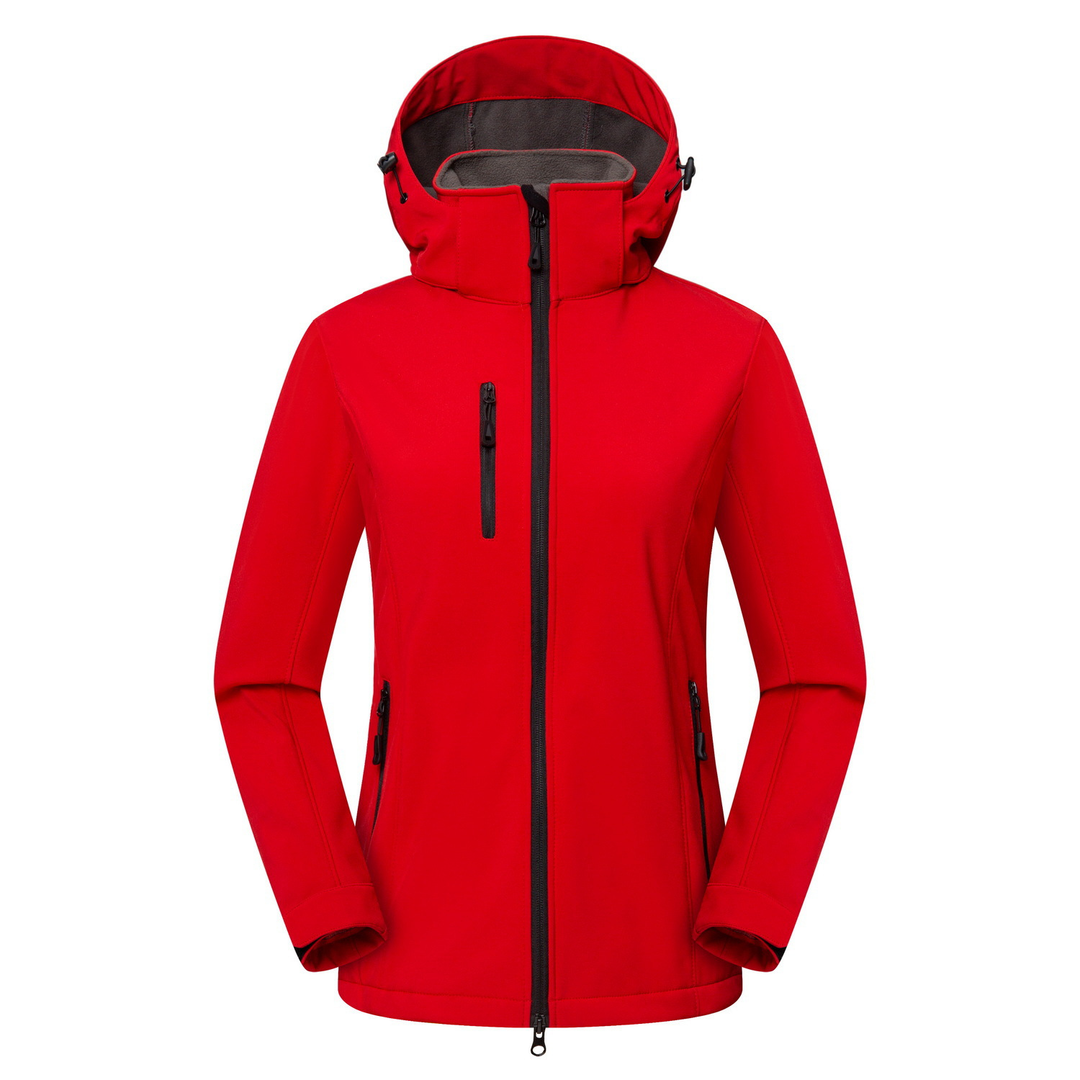 Active women's full-zip hooded windproof jacket. Essential outerwear for hiking, walking, and daily wear.
