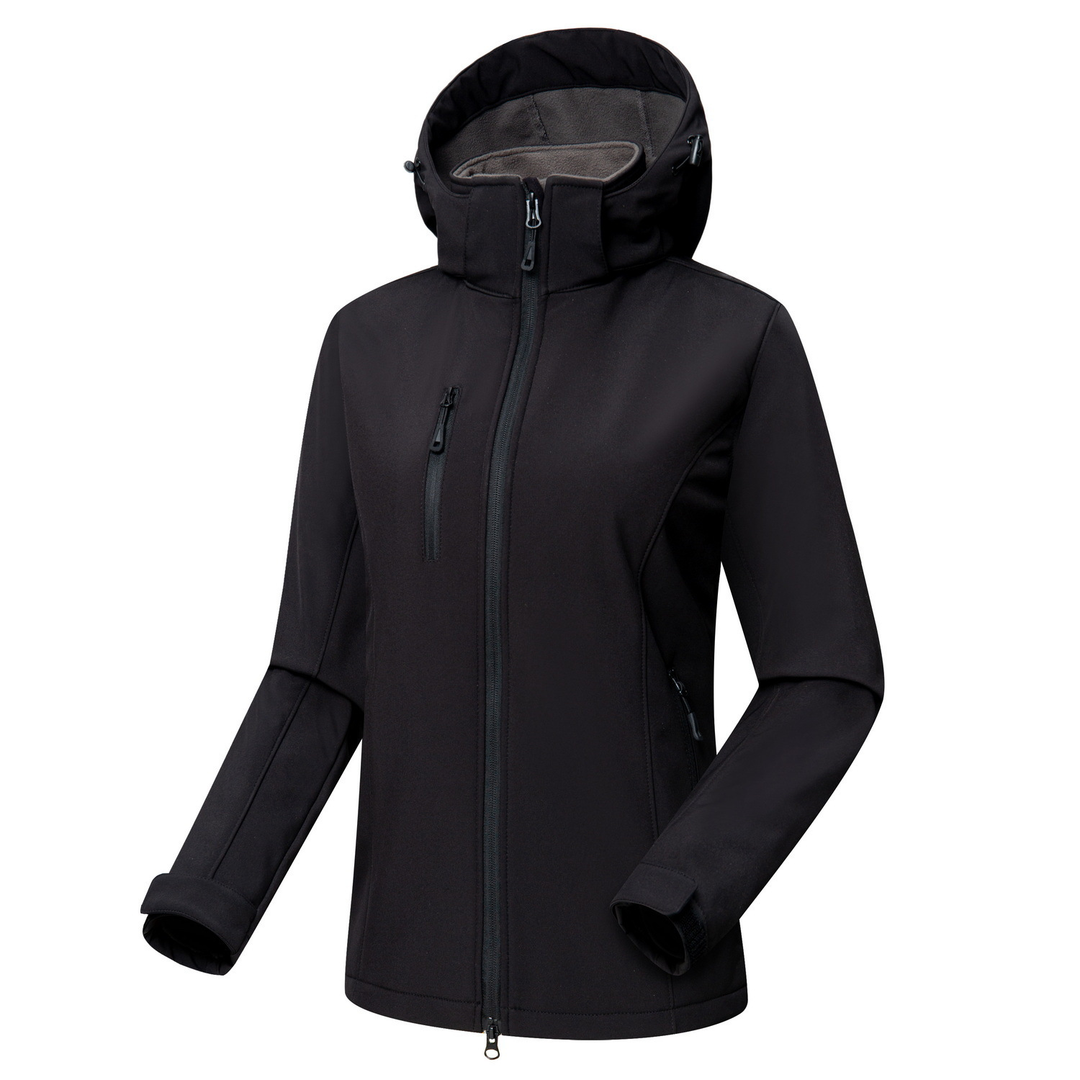 Durable women's windproof jacket with adjustable hood & full-zip closure. Perfect for outdoor activities in spring/fall.