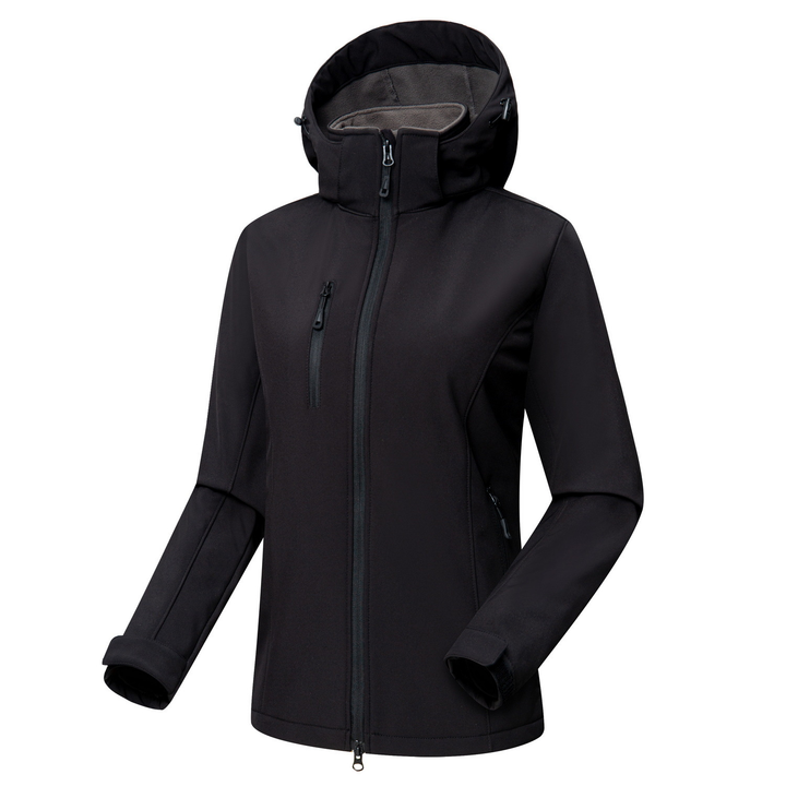 Durable women's windproof jacket with adjustable hood & full-zip closure. Perfect for outdoor activities in spring/fall.