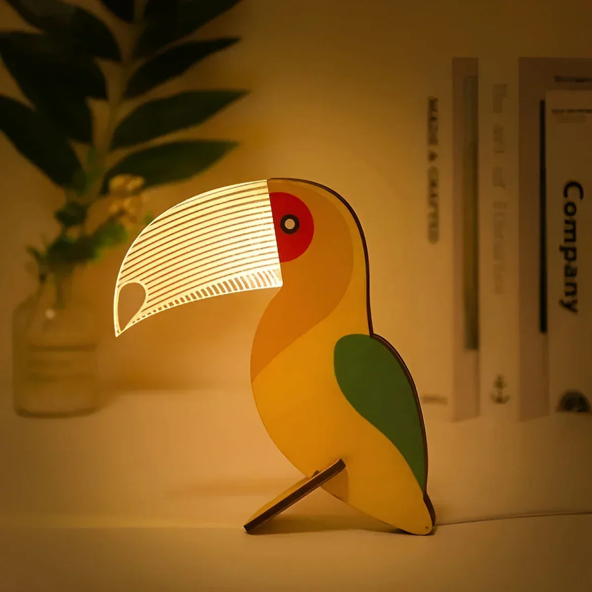 Cute wooden animal LED night light table lamp for children's room decor & soft lighting.