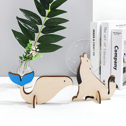 Gentle LED night light table lamp for kids' bedroom or nursery, with a charming wooden animal design.