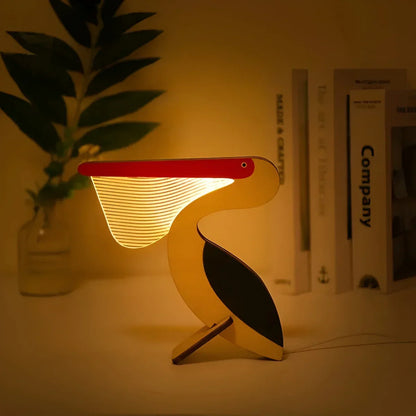 Whimsical wooden animal desk lamp, a soft LED night light perfect for kids' room & nursery decor.