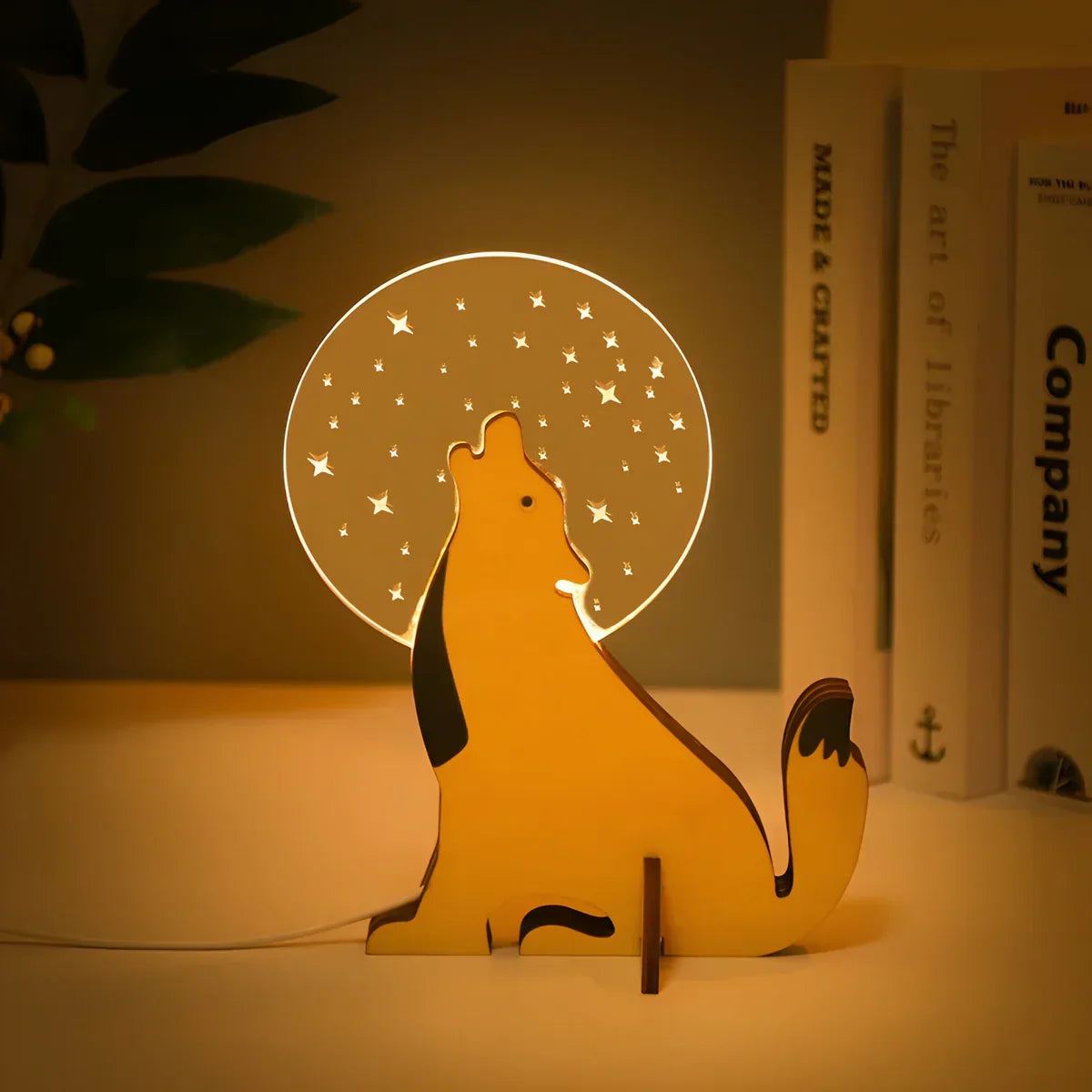 Decorative wooden animal night light, a safe and charming LED table lamp for any child's bedroom.