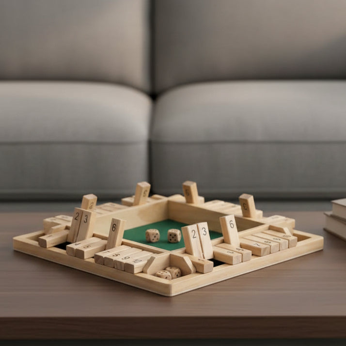 Wooden Montessori dice game for children. Enhances math skills, logic, & concentration. Natural wood STEM toy.