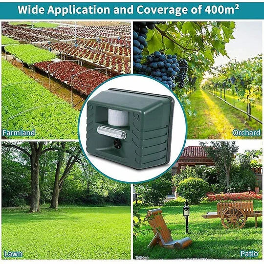 Close-up of solar panel on Woodpecker Ultrasonic Repeller. Eco-friendly outdoor bird control solution.