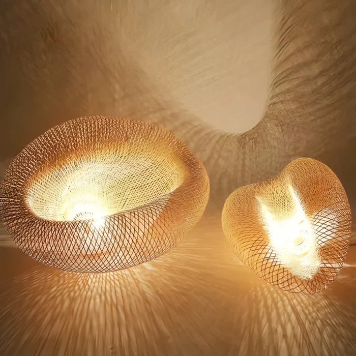 Handcrafted natural rattan pendant lamp, a stylish ceiling fixture for home lighting.