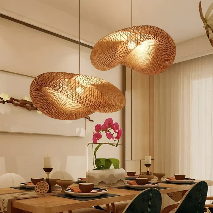 Trendy woven rattan pendant light, perfect for bohemian and natural home decor, eco-friendly.
