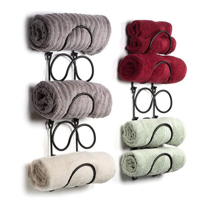 Wrought iron multi-layer towel rack, perfect for bathroom organization and stylish wall storage.