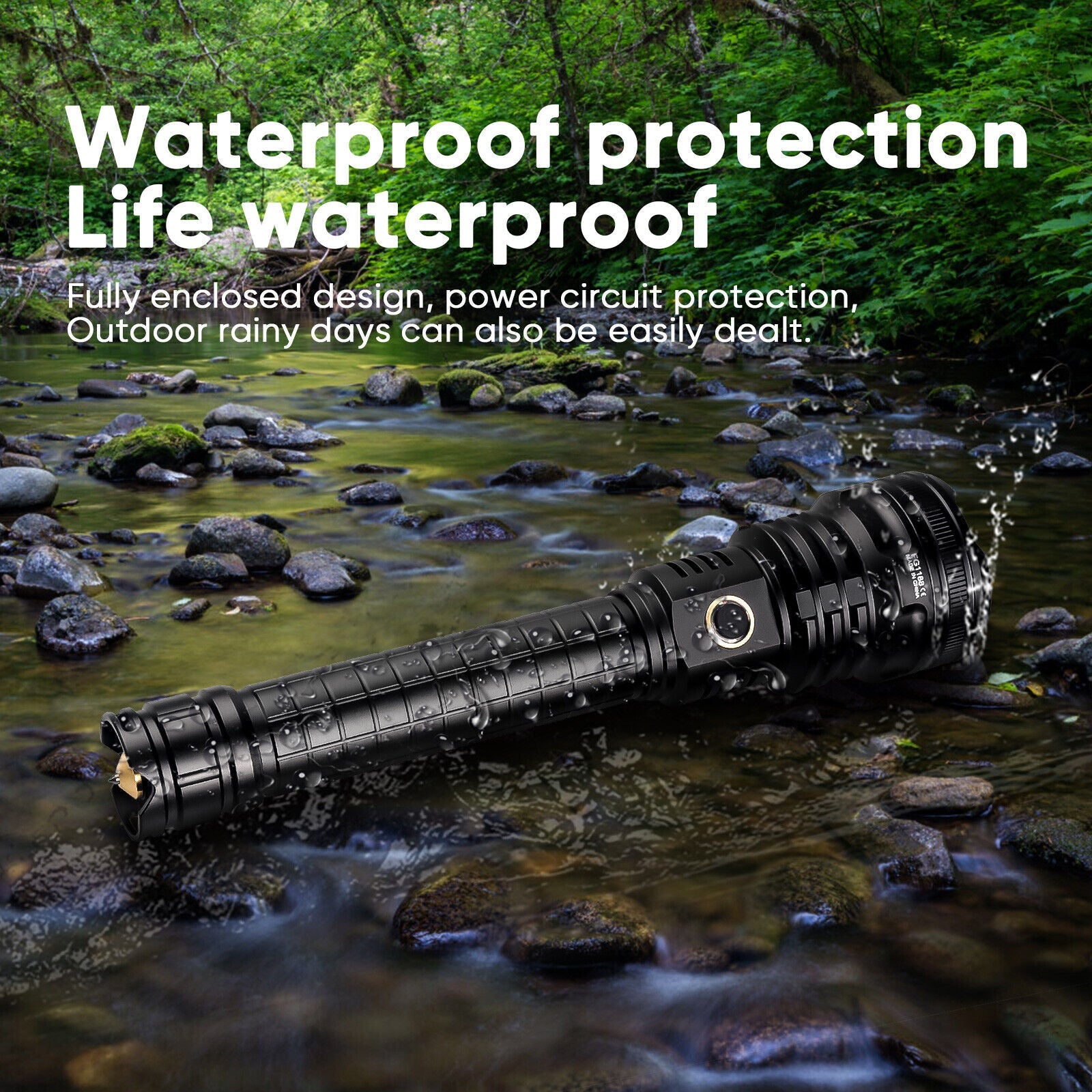Emergency light XHP90 tactical flashlight, rechargeable LED, high lumen output