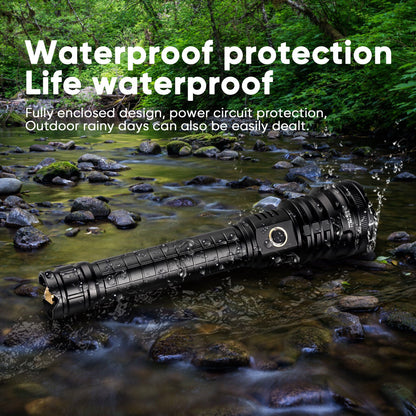 Emergency light XHP90 tactical flashlight, rechargeable LED, high lumen output