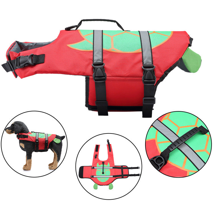 Pet flotation vest, flamingo design, high visibility for dog swimming adventures