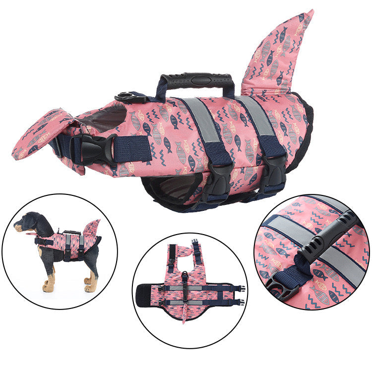 Crocodile dog life vest, robust pet safety gear with reflective strips for visibility