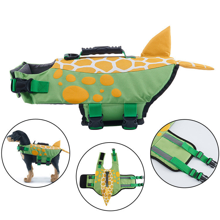 Handle feature on dog life vest, strong and reliable for pet water safety and rescue