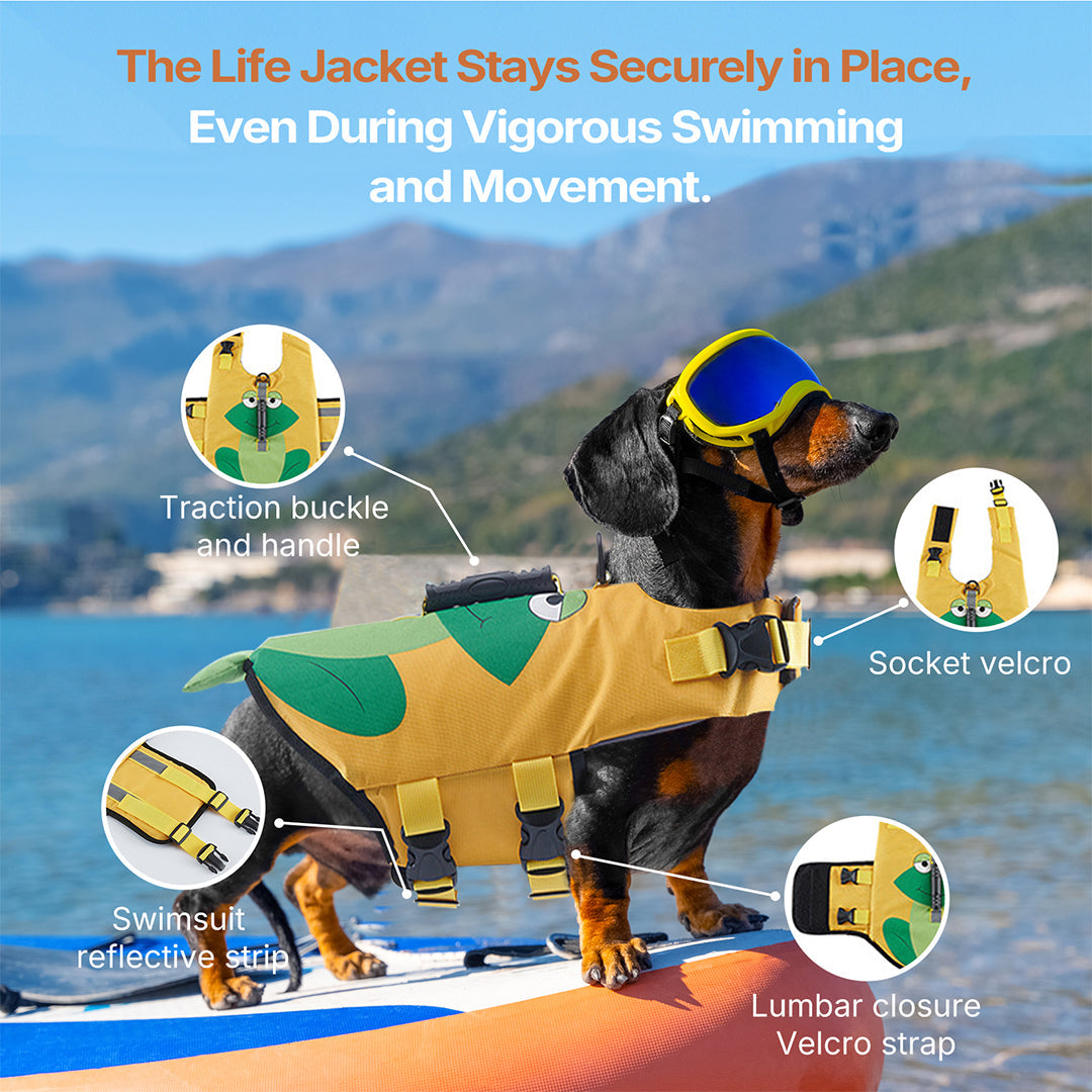 Orange crab dog life vest, buoyancy aid for dogs, playful pet gear for water