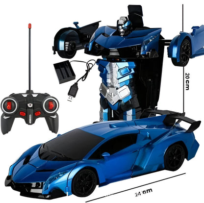 Interactive yellow and red robot action figure transforming toy for kids, standing upright in its full robot mode.