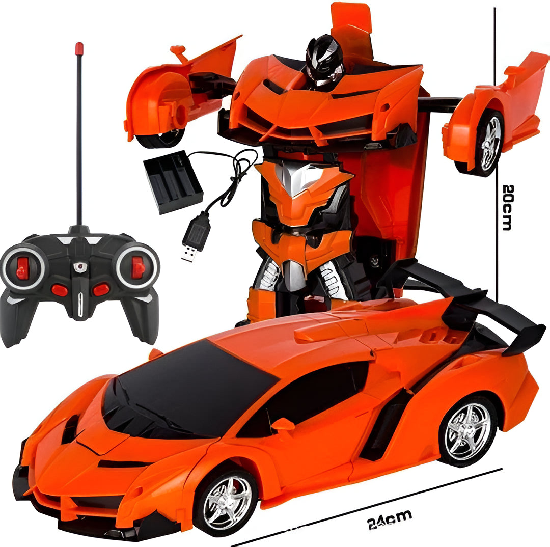 Exciting 2-in-1 RC robot car toy in yellow & red, a perfect interactive transforming gift for boys & girls.