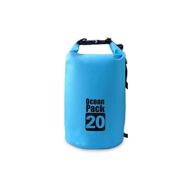Person demonstrating the waterproof seal of a dry bag, reliable outdoor storage.