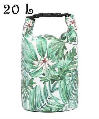 Reflective waterproof dry bag for night visibility during outdoor adventures.