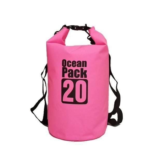 Angled shot of a waterproof dry bag showing its cylindrical shape for efficient packing.